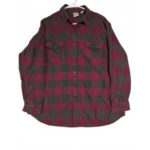 Deer Creek Burgundy Gray Plaid Flannel Button Up Long Sleeve Shirt Mens XL